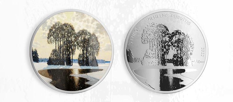 Банк Латвии поместил на серебряную монету зимний пейзаж Вильхельма Пурвитиса