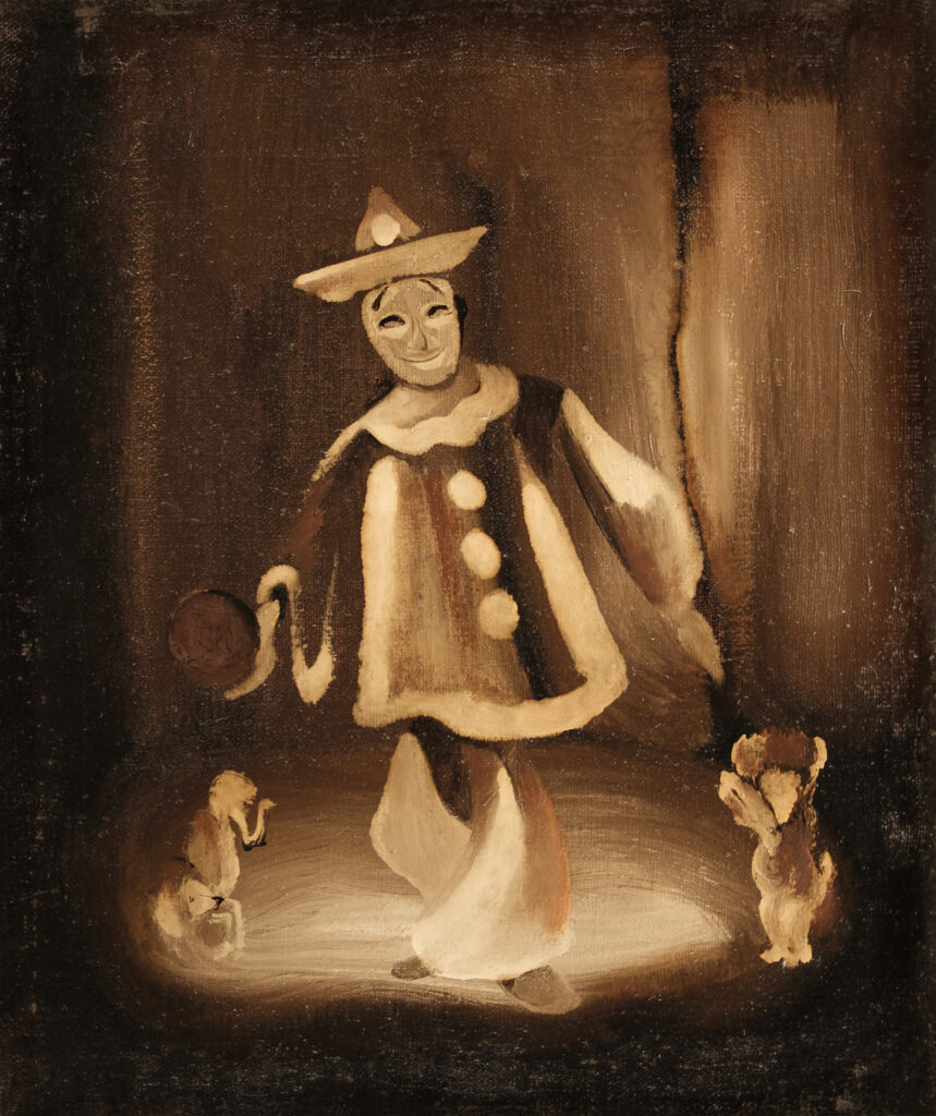 Клоун с собачками, 1974. Холст, масло. Собрание семьи художника