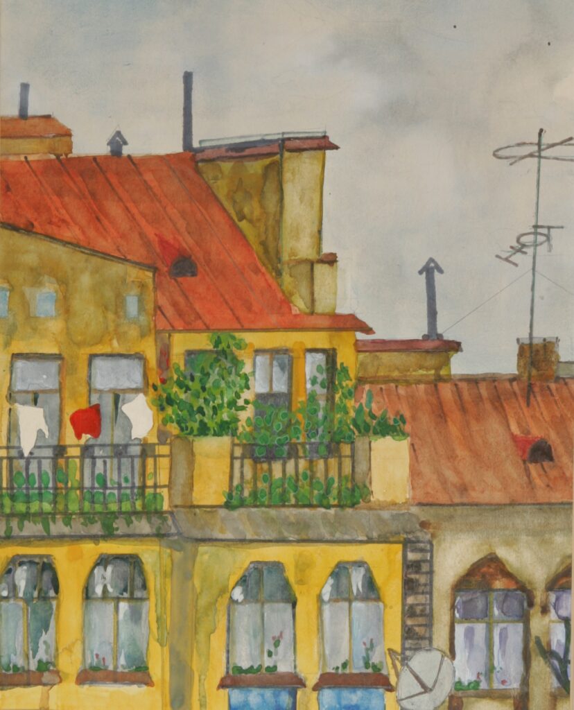 Рисунок В. Конецкого. Вид с балкона. 1996 г.